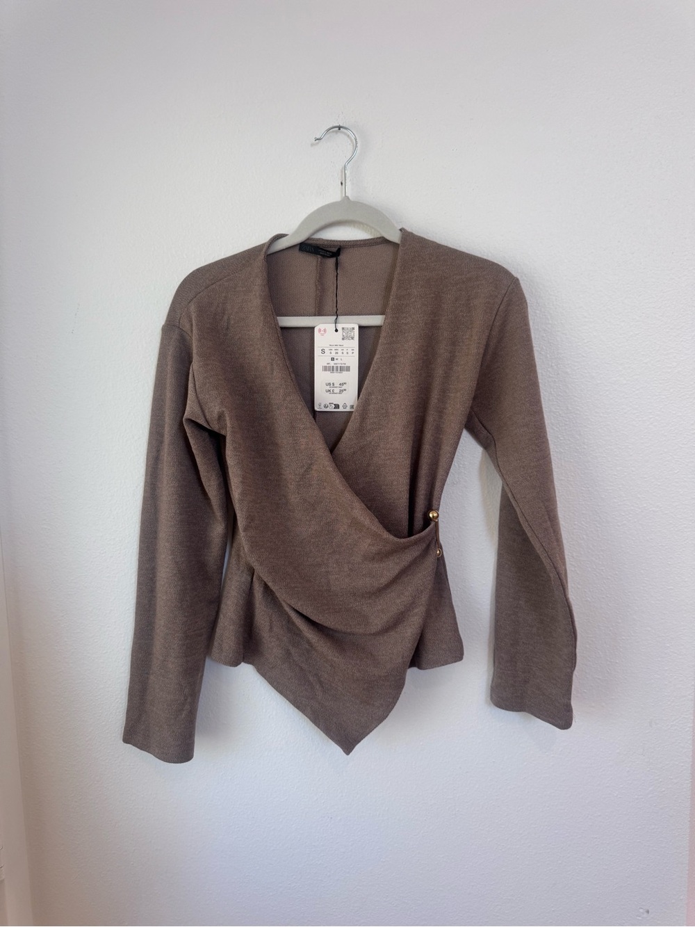 Commense Taupe Wrap-Front Cardigan Sweater